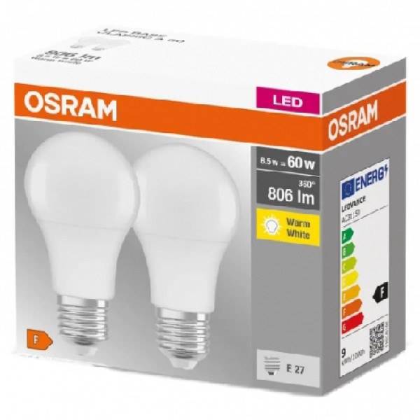 Фото - Лампочка світлодіодна Osram LED E27 8.5Вт 2700К 806Лм A60 2 шт. (4058075152656)