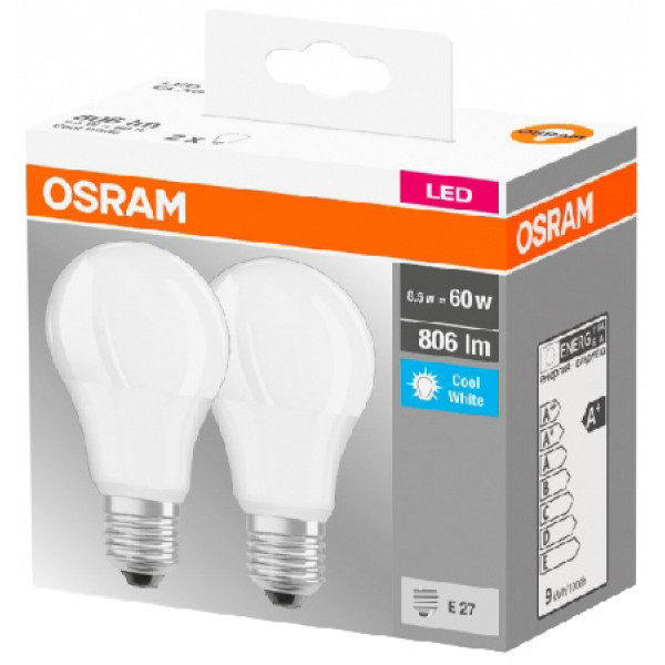 Фото - Лампочка світлодіодна Osram LED E27 8.5Вт 4000К 806Лм A60 2 шт. (4058075152670)