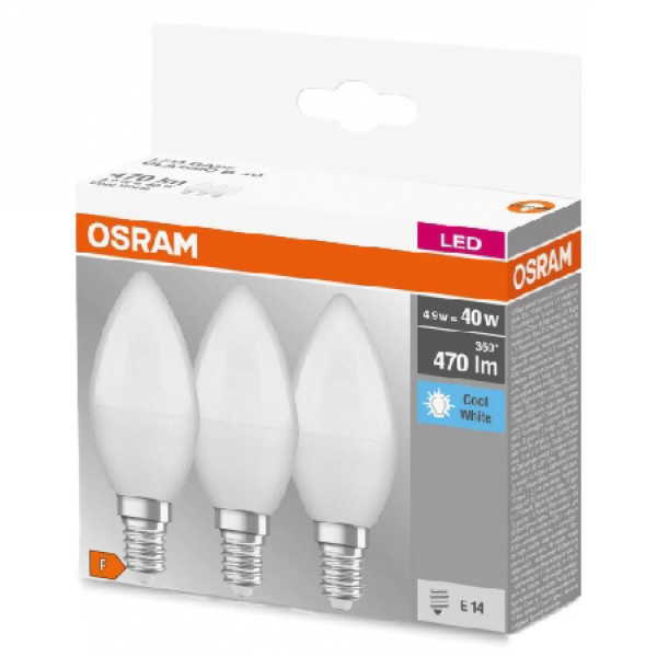 Фото - Лампочка світлодіодна Osram LED E14 4.9Вт 4000К 470Лм B40 3 шт. (4058075429680)