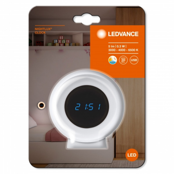 Фото - Нічник Ledvance NIGHTLUX CLOCK (4058075757721)
