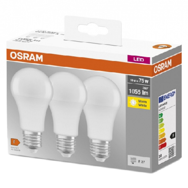 Фото - Лампочка світлодіодна Osram LED E27 10Вт 2700К 1055Лм A60 3 шт. (4058075819436)