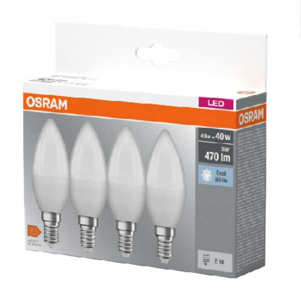 Фото - Лампочка світлодіодна Osram LED E14 4.9Вт 4000К 470Лм B40 4 шт. (4058075819610)
