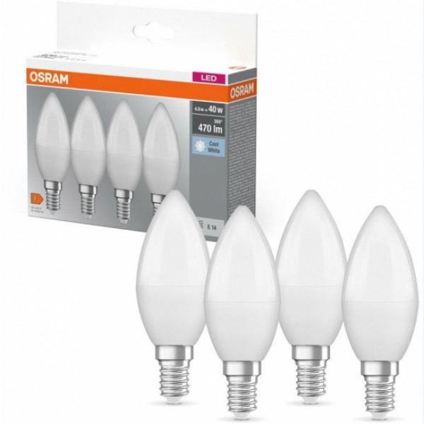 Фото - Лампочка світлодіодна Osram LED E14 4.9Вт 4000К 470Лм B40 4 шт. (4058075819610)
