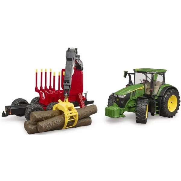 Фото - Наземна будівельна техніка BRUDER Трактор John Deere з причіпом та маніпулятором (40724)