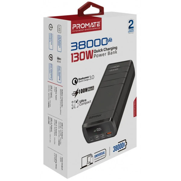 Фото - Мікропошкодження - Батарея мобільна універсальна Promate Powermine-130 38000mAh Black