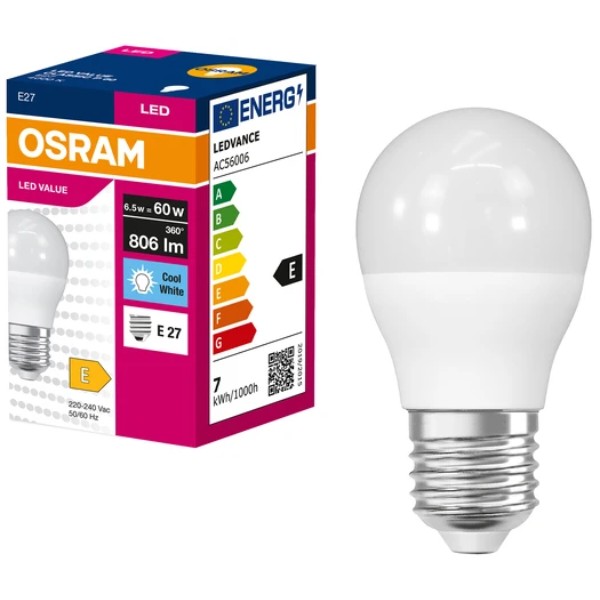 Фото - Лампочка світлодіодна Osram LED VALUE CLASSIC P E27 6.5Вт 4000K 806Лм (4099854547379) Фото - Лампочка світлодіодна Osram LED VALUE CLASSIC P E27 6.5Вт 4000K 806Лм (4099854547379)