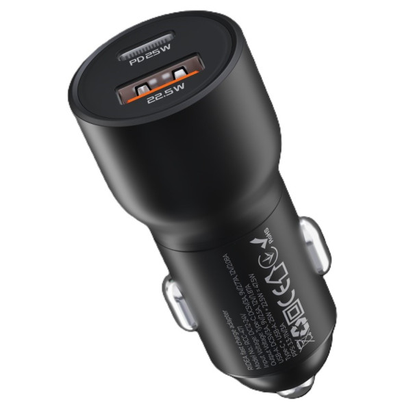Фото - Автомобільний зарядний пристрій Ridea QPow Pro 1USB/1USB-C PD/QC 47.5W+Type-C to Lightning Black (RCC-47115)