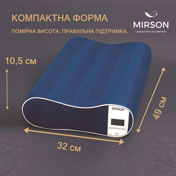 Фото - Подушка ортопедическая MirSon №4118 Noble Stripe Blue Sea 49х32х10.5 см (2200006423324)