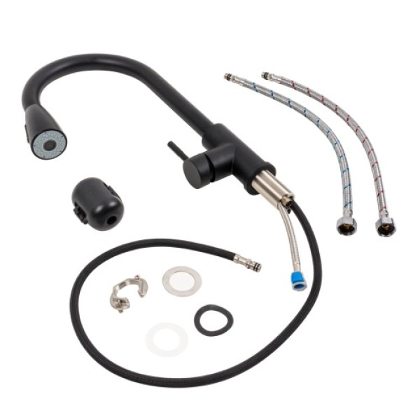 Фото - Кухонний змішувач Platinum F001B чорний (з висувним виливом)