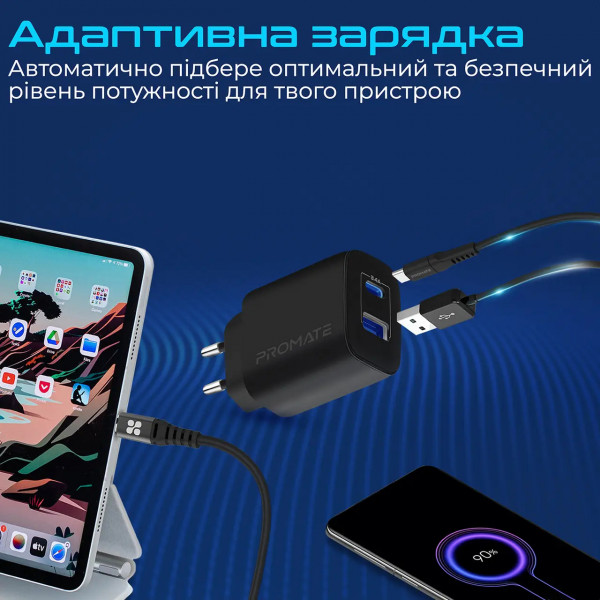 Фото - Сетевое зарядное устройство Promate Biplug-2.Black