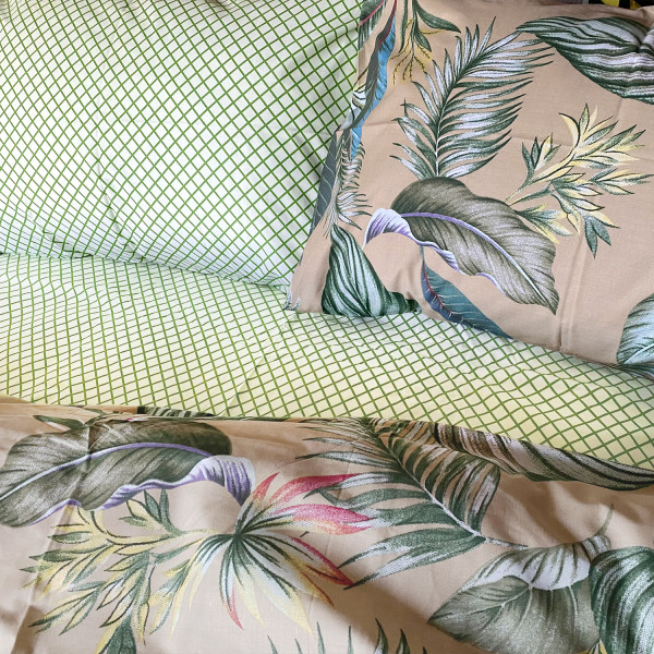 Фото - Комплект постільної білизни Zastelli Y20960 beige/Green Revers бязь 145х210 (20474)