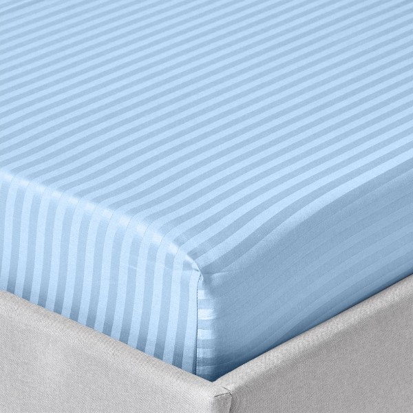 Фото - Простирадло двоспальне Zastelli на резинці Blue stripe полікоттон 160х200+20 см Блакитне (21751)
