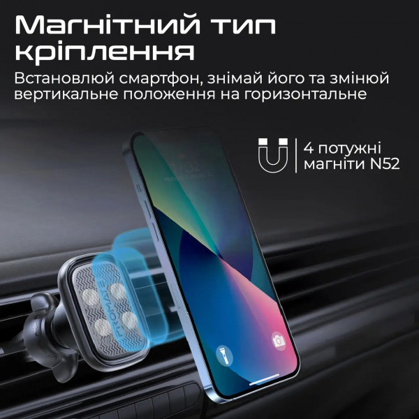 Фото - Автодержатель Promate Ventmag-l Black