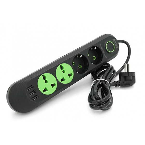 Фото - Мережевий фільтр Voltronic F01U 2 розетки EU + 2 розетки Universal + 3 USB 1.5 м Black