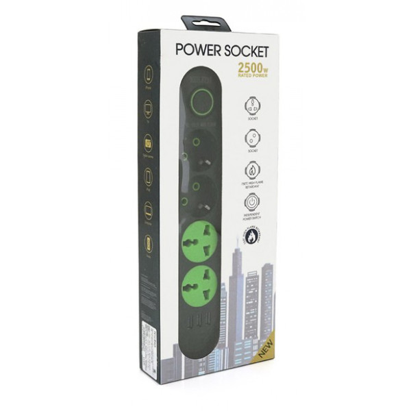 Фото - Мережевий фільтр Voltronic F01U 2 розетки EU + 2 розетки Universal + 3 USB 1.5 м Black