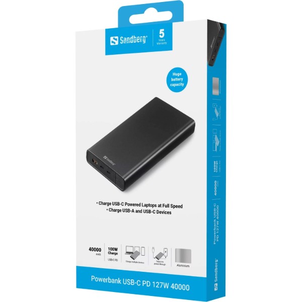 Фото - Батарея мобільна Sandberg PD 127W 5A 40000 mAh, 2хUSB Type-C OUT (420-63)