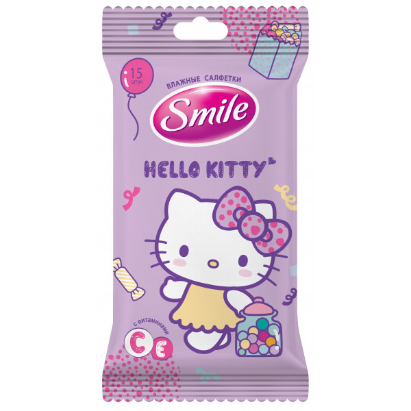 Фото - Салфетки влажные для детей Smile Hello Kitty, 15 шт. (42109721)