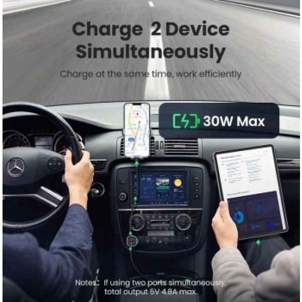 Фото - Автомобільний зарядний пристрій UGREEN 2xUSB 30W USB-C + USB-A CD130 (40858)