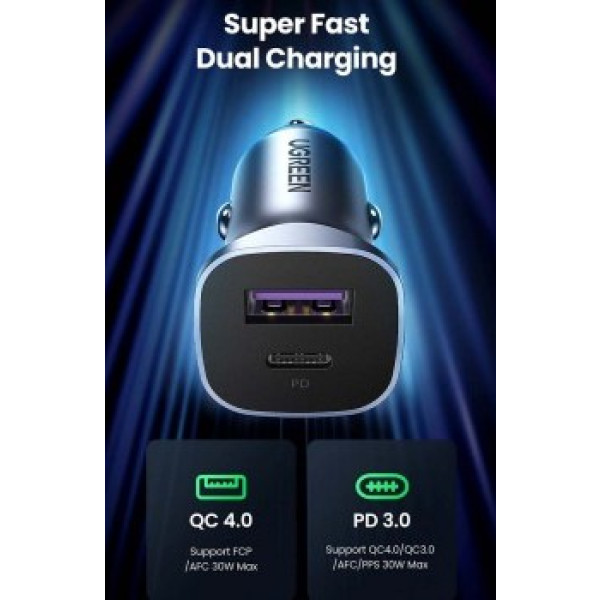 Фото - Автомобільний зарядний пристрій UGREEN 2xUSB 30W USB-C + USB-A CD130 (40858)