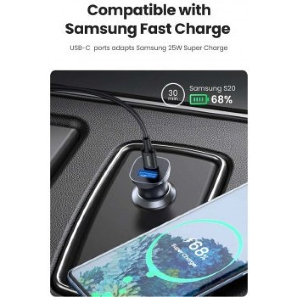 Фото - Автомобільний зарядний пристрій UGREEN 2xUSB 30W USB-C + USB-A CD130 (40858)