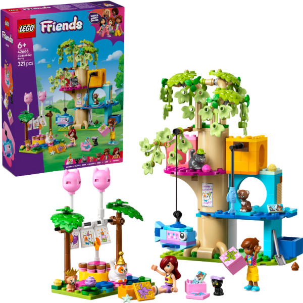 Фото - Конструктор LEGO Friends День народження кота і будинок на дереві (42666)