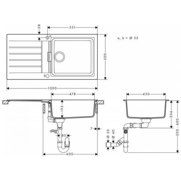 Фото - Мойка кухонная+смеситель Hansgrohe S520-F480 + Focus M41 (43358400)