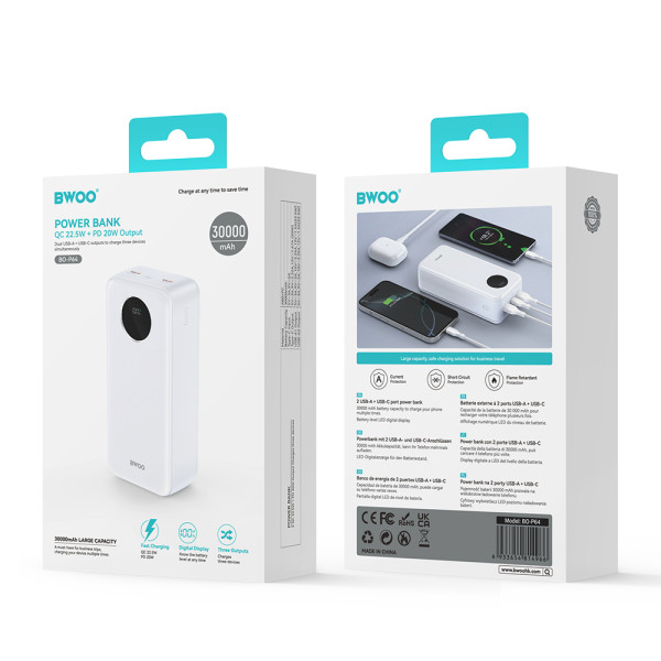 Фото - Батарея мобільна BWOO 22,5W 30000 mAh power bank with LCD screen, white