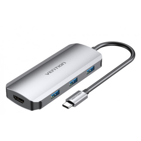 Фото - Хаб USB Vention USB3.1 Type-C - HDMI/USB 3.0x3/PD 100W Hub 5-in-1 (TODHB)