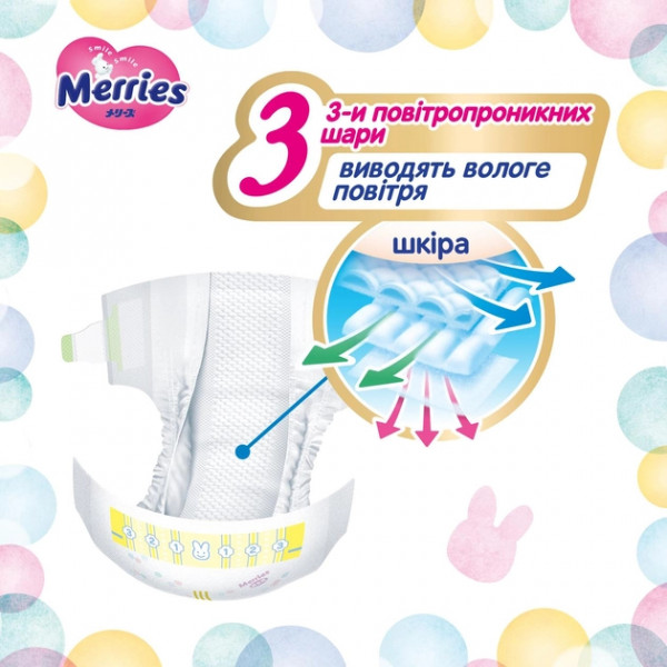Фото - Одноразові підгузки MERRIES Розмір S (4-8 кг.), 70 шт. (438599)