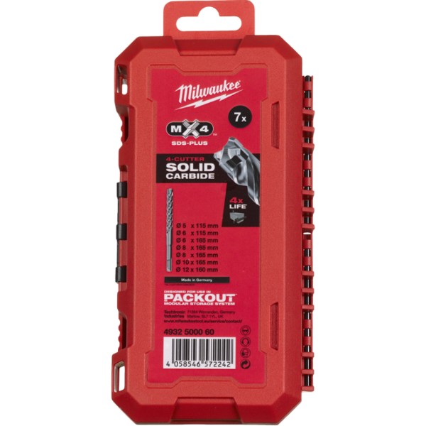 Фото - Набір бурів Milwaukee SDS-PLUS MX4 PACKOUT 7 шт. (4932500060)