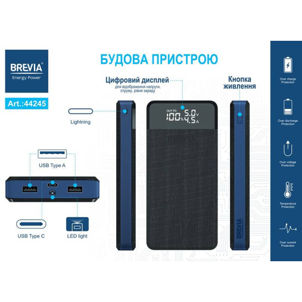 Фото - Батарея мобільна Brevia 20000mAh 45W (44245)