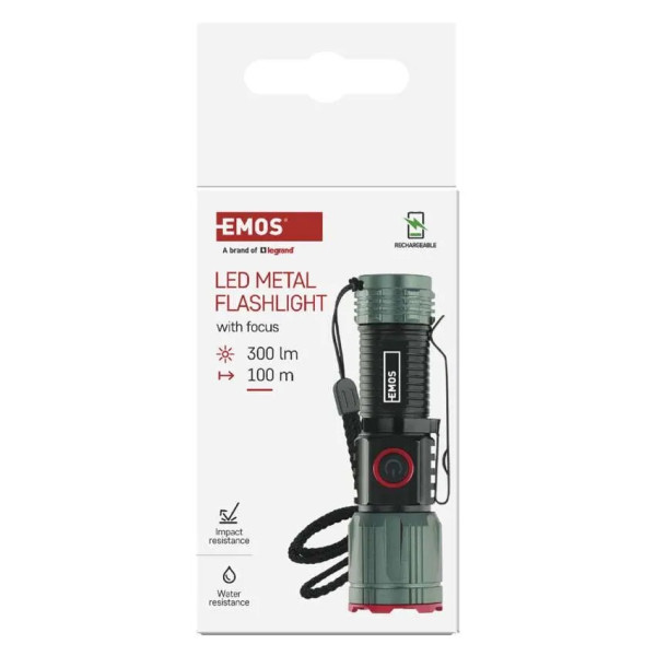 Фото - Фонарь EMOS LED P3120 300Lm Li-Ion 700 mAh. ручн.метал.фокус