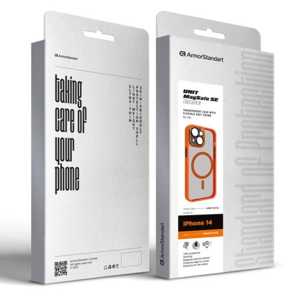 Фото - Чохол для смартфону Armorstandart Unit MagSafe SE for Apple iPhone 14 Orange Black (ARM75374)