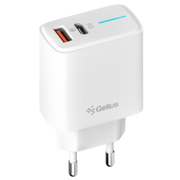 Фото - Сетевое зарядное устройство Gelius Radiance GP-HC058 1Type-C + 1USB-A PD/QC3.0/PPS/Super VOOC 25 W + кабель Gelius One Type-C to Lightning White (101248)