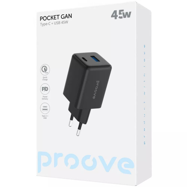 Фото - Мережевий зарядний пристрій Proove Pocket Gan 45W Type-C + USB Black (WCPG45110001)