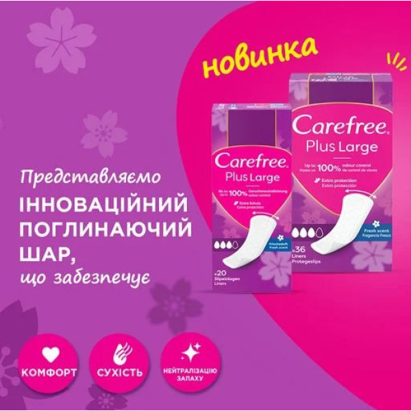 Фото - Прокладки гігієнічні Carefree Plus Large Fresh 36 шт. (3574661487656)