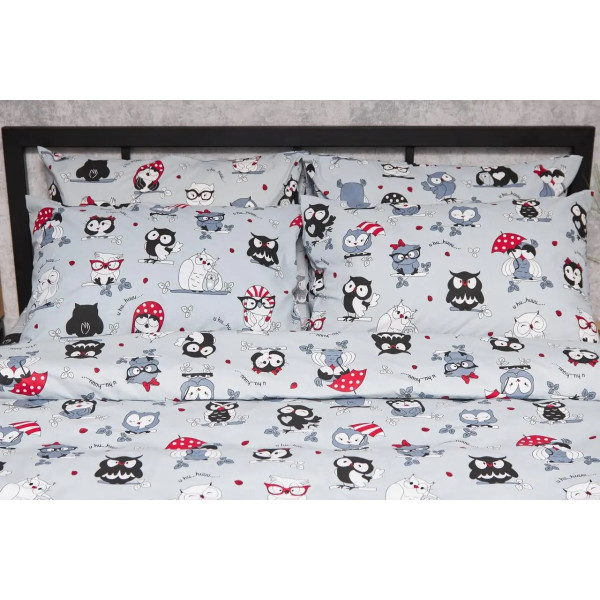 Фото - Комплект постільної білизни Moon&Star Бязь Gold Люкс Owls Gray 160х220 (MS-820005481)