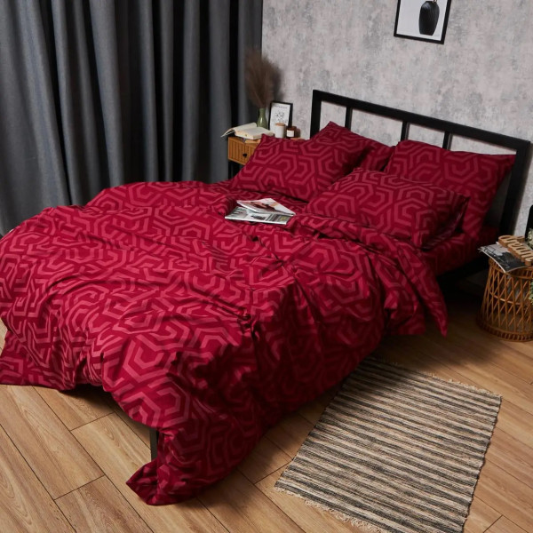 Фото - Комплект постільної білизни Moon&Star Бязь Gold Люкс Burgundy Charm 175х210 нав. 4х70х70 (MS-820006099)