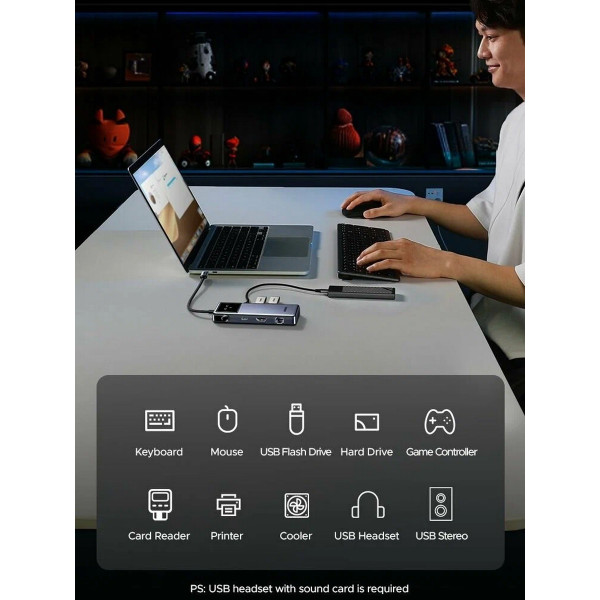 Фото - Хаб USB UGREEN CM888 7-in-1 USB-C to 3xUSB, 1xUSB-C, HDMI, RJ-45, PD 100W Gray (45155)