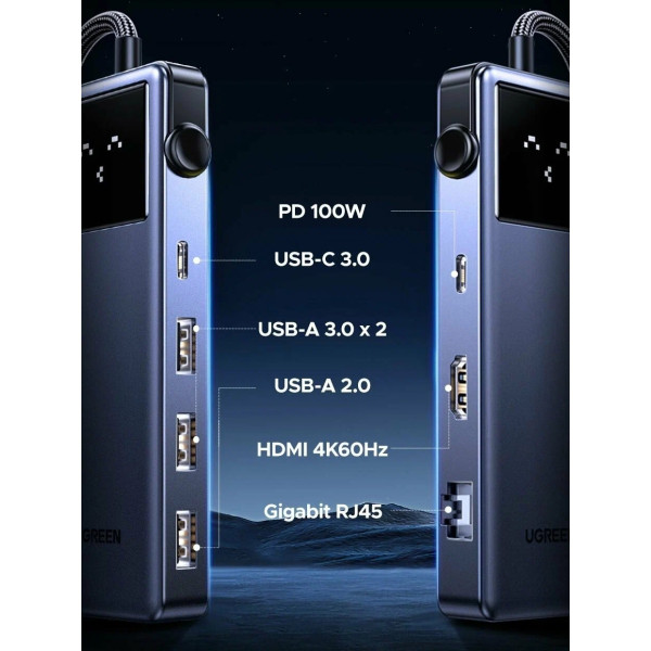 Фото - Хаб USB UGREEN CM888 7-in-1 USB-C to 3xUSB, 1xUSB-C, HDMI, RJ-45, PD 100W Gray (45155)