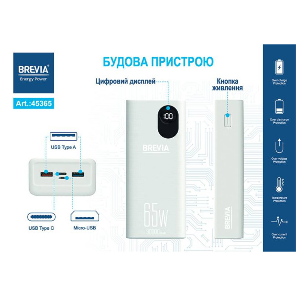 Фото - Батарея мобільна Brevia 30000mAh 65W (45365)