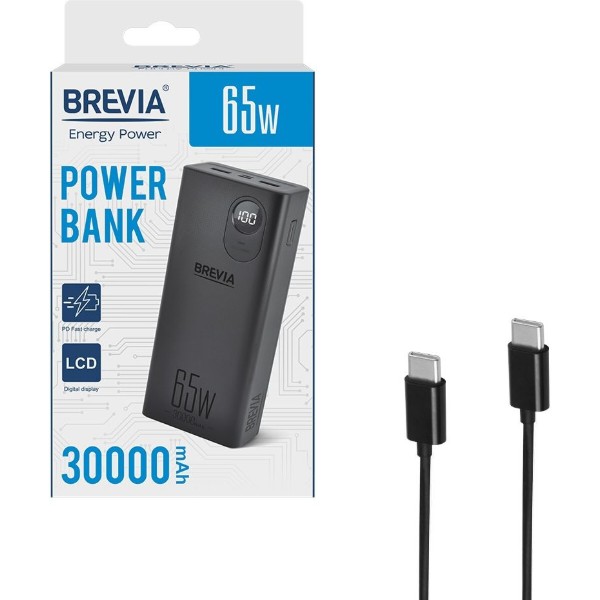 Фото - Батарея мобильная Brevia 30000mAh 65W, Li-Pol, LCD, Black (45365PB)