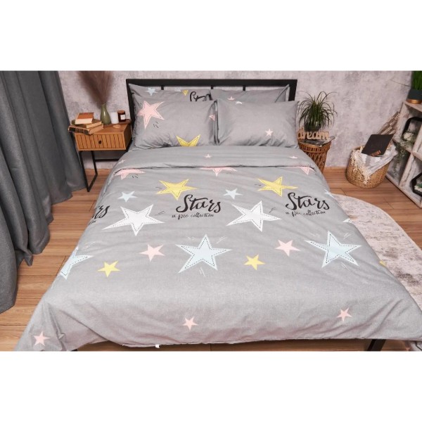 Фото - Комплект постільної білизни дитячий Moon&Star Бязь Gold Люкс Gray Stars 110х140 нав. 2х40х60 (MS-830000101)