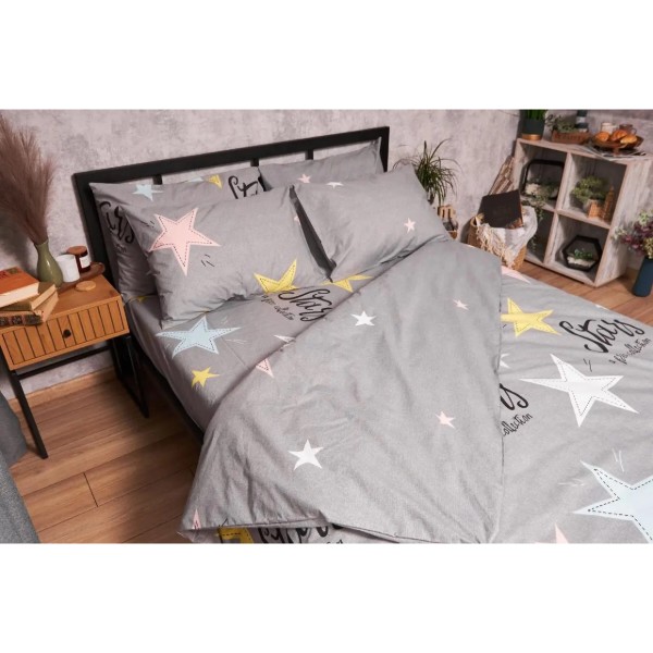 Фото - Комплект постільної білизни дитячий Moon&Star Бязь Gold Люкс Gray Stars 110х140 нав. 2х40х60 (MS-830000101)