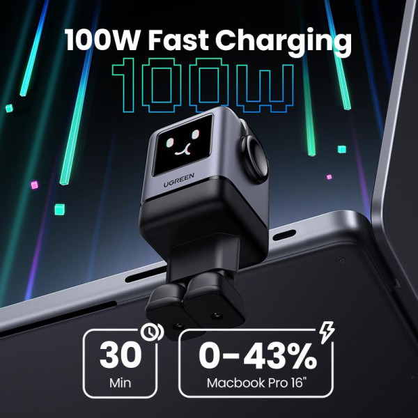 Фото - Мережевий зарядний пристрій UGREEN X688 USB+3xUSB-C 100W Robot GaN Tech Fast Charger Grey (45515B)