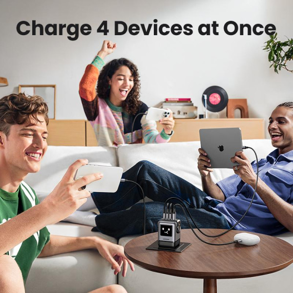 Фото - Мережевий зарядний пристрій UGREEN X688 USB+3xUSB-C 100W Robot GaN Tech Fast Charger Grey (45515B)