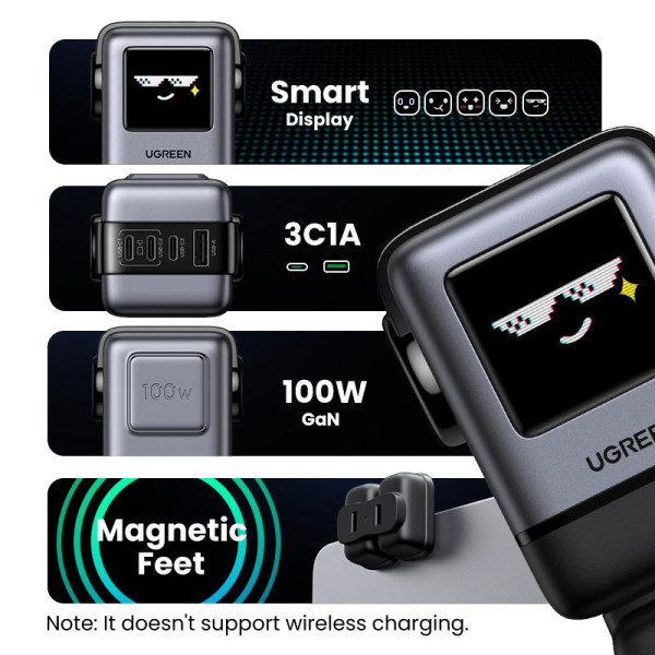 Фото - Мережевий зарядний пристрій UGREEN X688 USB+3xUSB-C 100W Robot GaN Tech Fast Charger Grey (45515B)