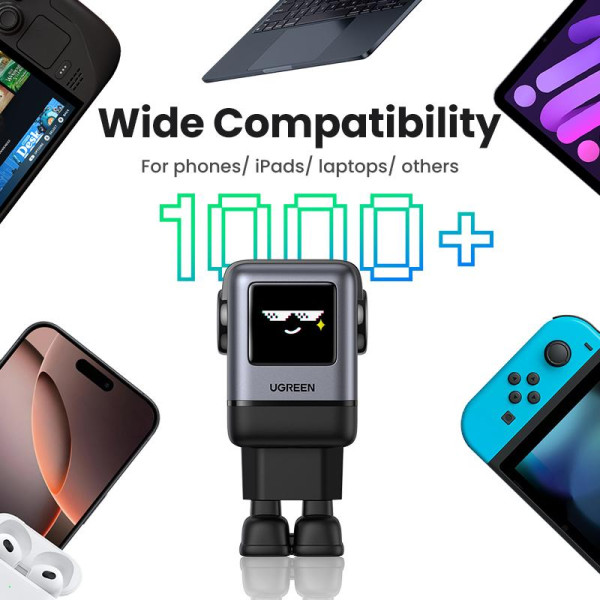 Фото - Мережевий зарядний пристрій UGREEN X688 USB+3xUSB-C 100W Robot GaN Tech Fast Charger Grey (45515B)