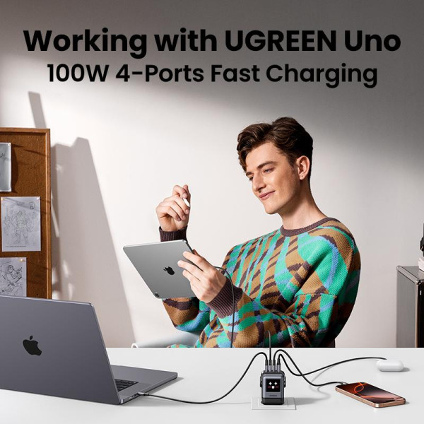 Фото - Мережевий зарядний пристрій UGREEN X688 USB+3xUSB-C 100W Robot GaN Tech Fast Charger Grey (45515B)