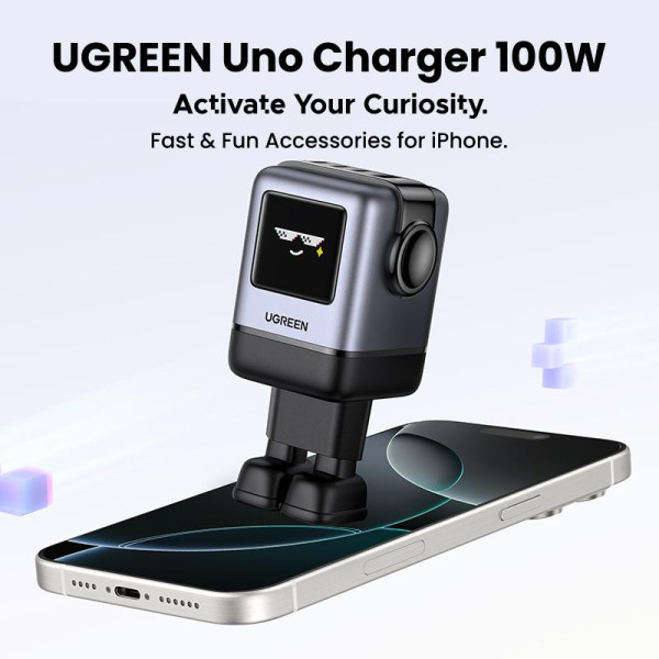 Фото - Мережевий зарядний пристрій UGREEN X688 USB+3xUSB-C 100W Robot GaN Tech Fast Charger Grey (45515B)